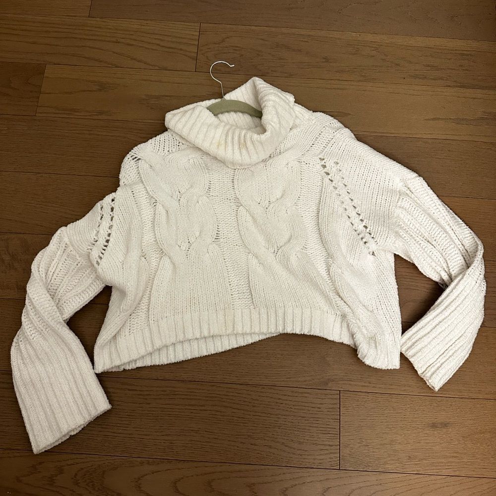 White cowl neck cropped